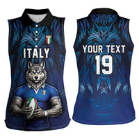 Custom Rugby Italy Women Sleeveless Polo Shirt Azzurri Wolf Mascot Design