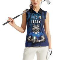 Custom Rugby Italy Women Sleeveless Polo Shirt Azzurri Wolf Mascot Design