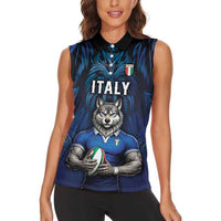 Custom Rugby Italy Women Sleeveless Polo Shirt Azzurri Wolf Mascot Design
