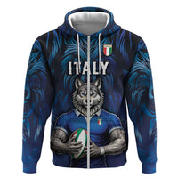 Custom Rugby Italy Zip Hoodie Azzurri Wolf Mascot Design