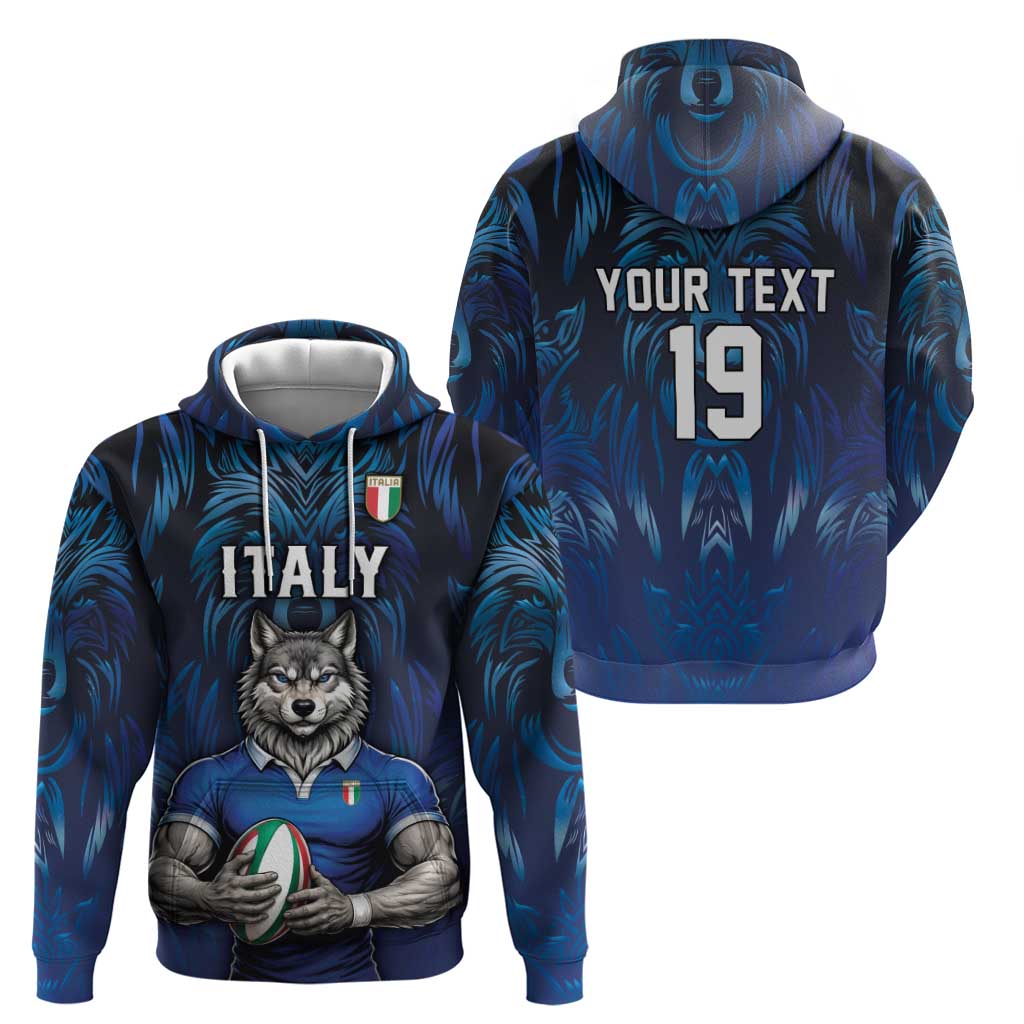 Custom Rugby Italy Zip Hoodie Azzurri Wolf Mascot Design