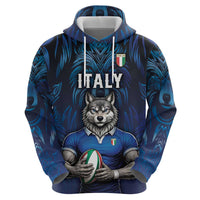 Custom Rugby Italy Zip Hoodie Azzurri Wolf Mascot Design