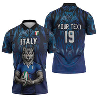 Custom Rugby Italy Zipper Polo Shirt Azzurri Wolf Mascot Design
