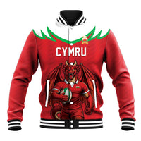 Custom Rugby Wales Baseball Jacket Y Ddraig Goch Mascot Design