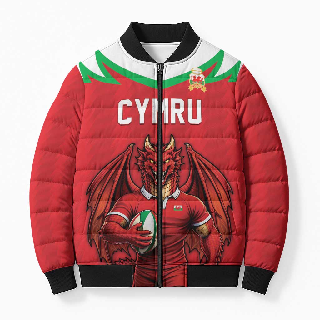 Custom Rugby Wales Bomber Puffer Jacket Y Ddraig Goch Mascot Design