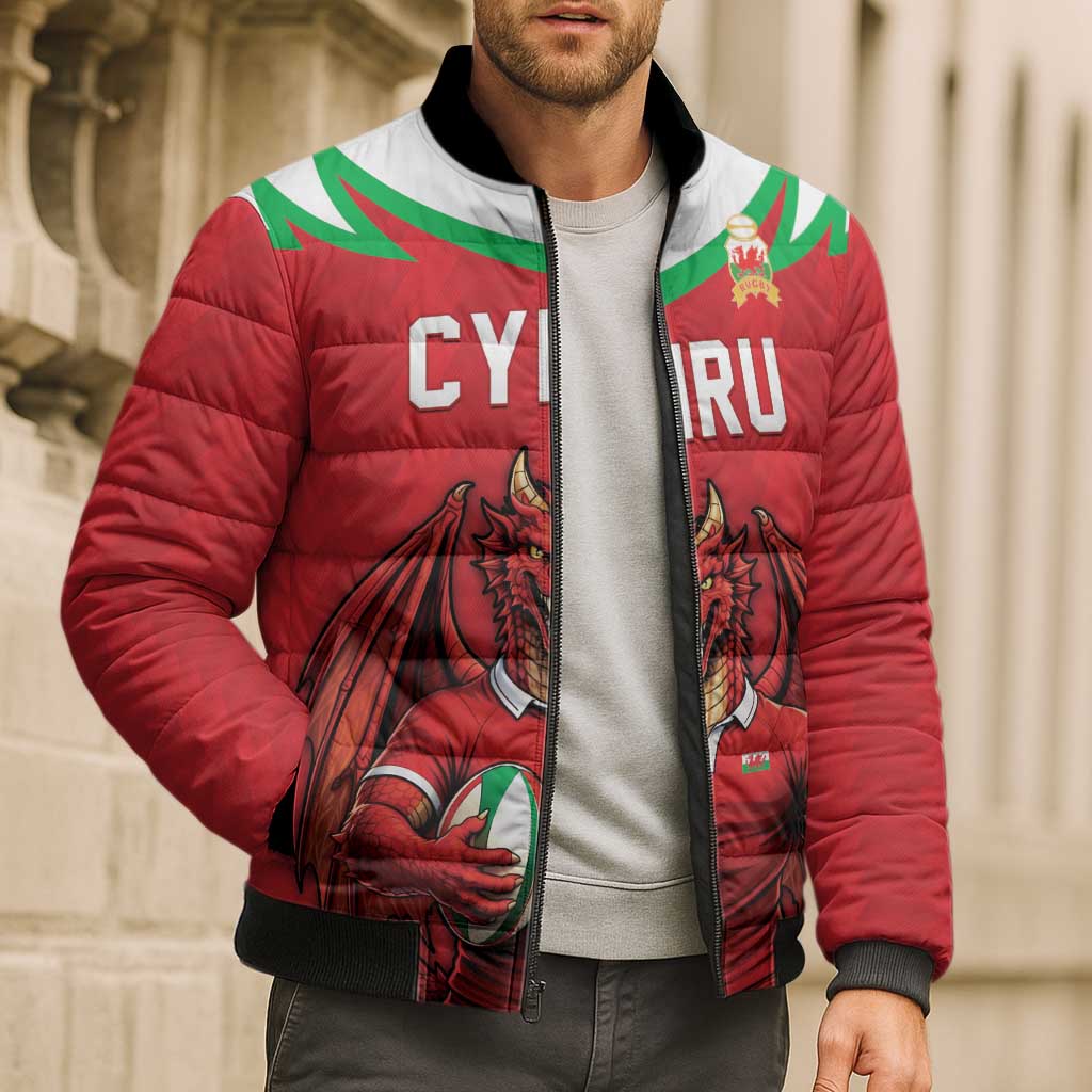 Custom Rugby Wales Bomber Puffer Jacket Y Ddraig Goch Mascot Design