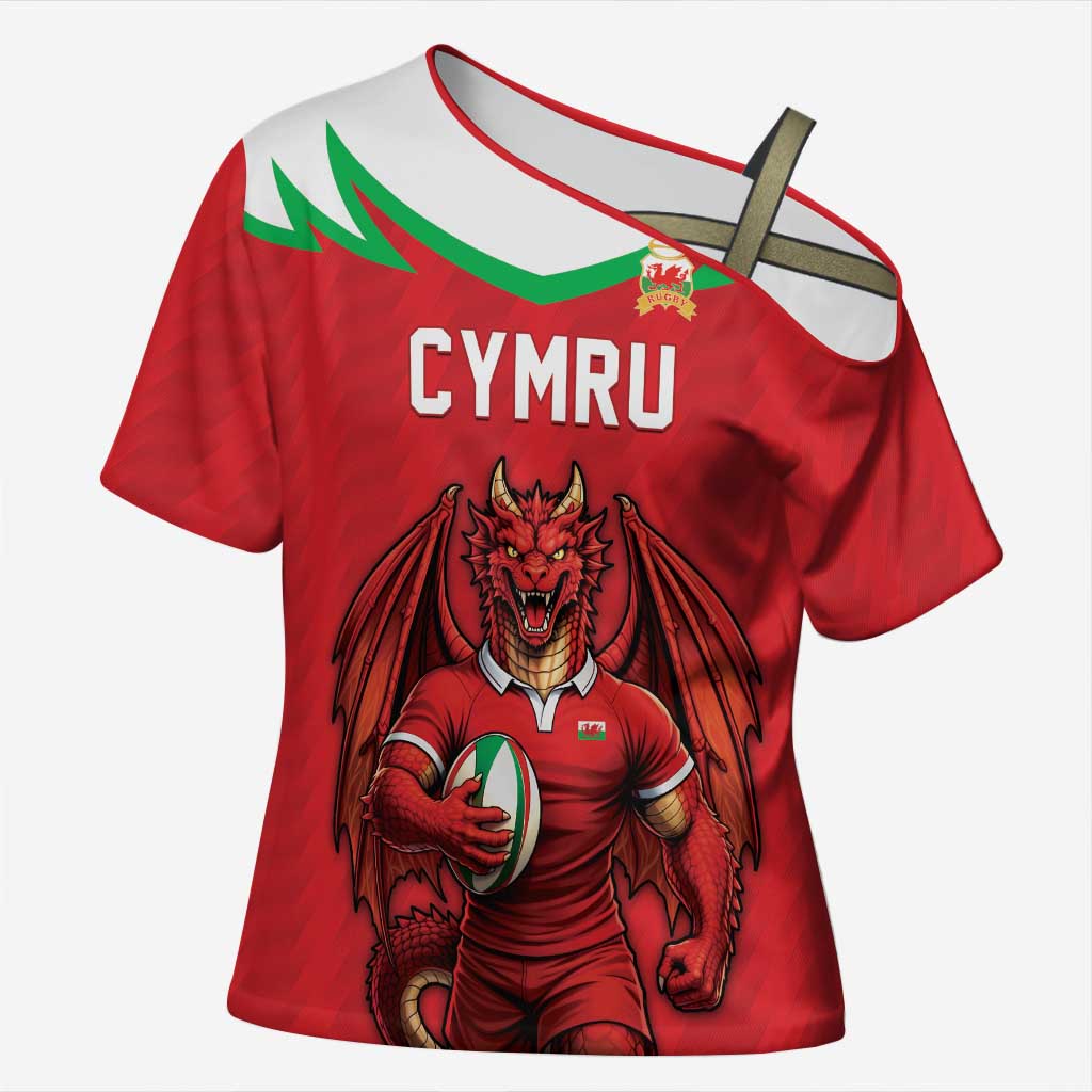 Custom Rugby Wales Cross Shoulder Shirt Y Ddraig Goch Mascot Design