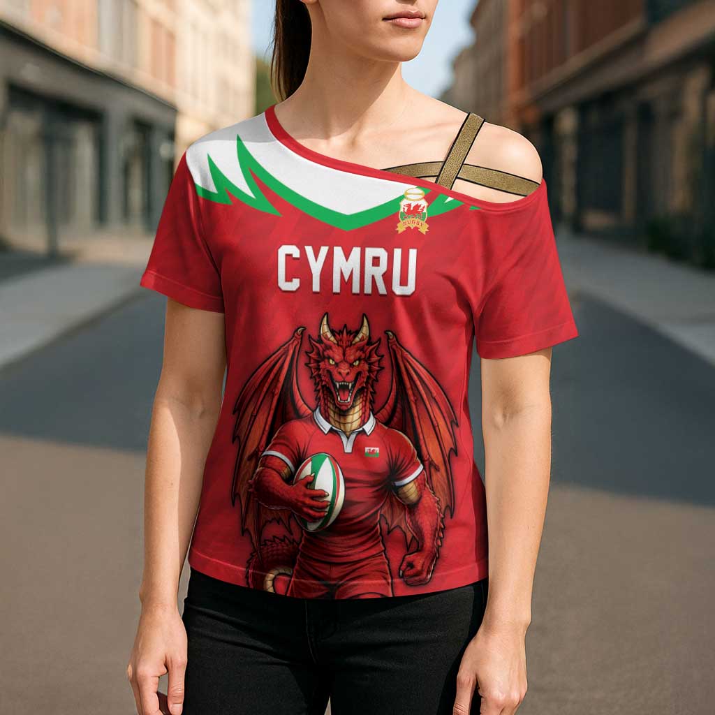 Custom Rugby Wales Cross Shoulder Shirt Y Ddraig Goch Mascot Design
