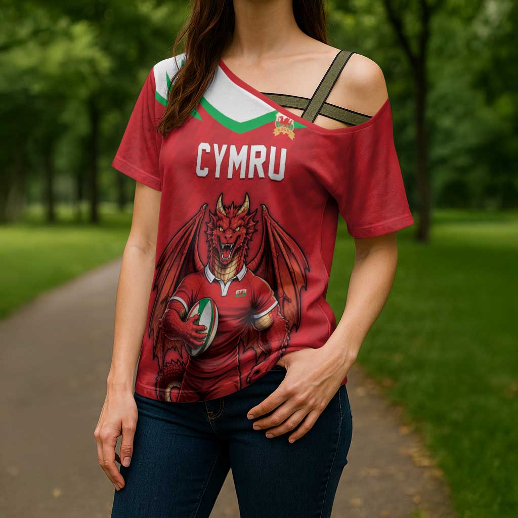Custom Rugby Wales Cross Shoulder Shirt Y Ddraig Goch Mascot Design