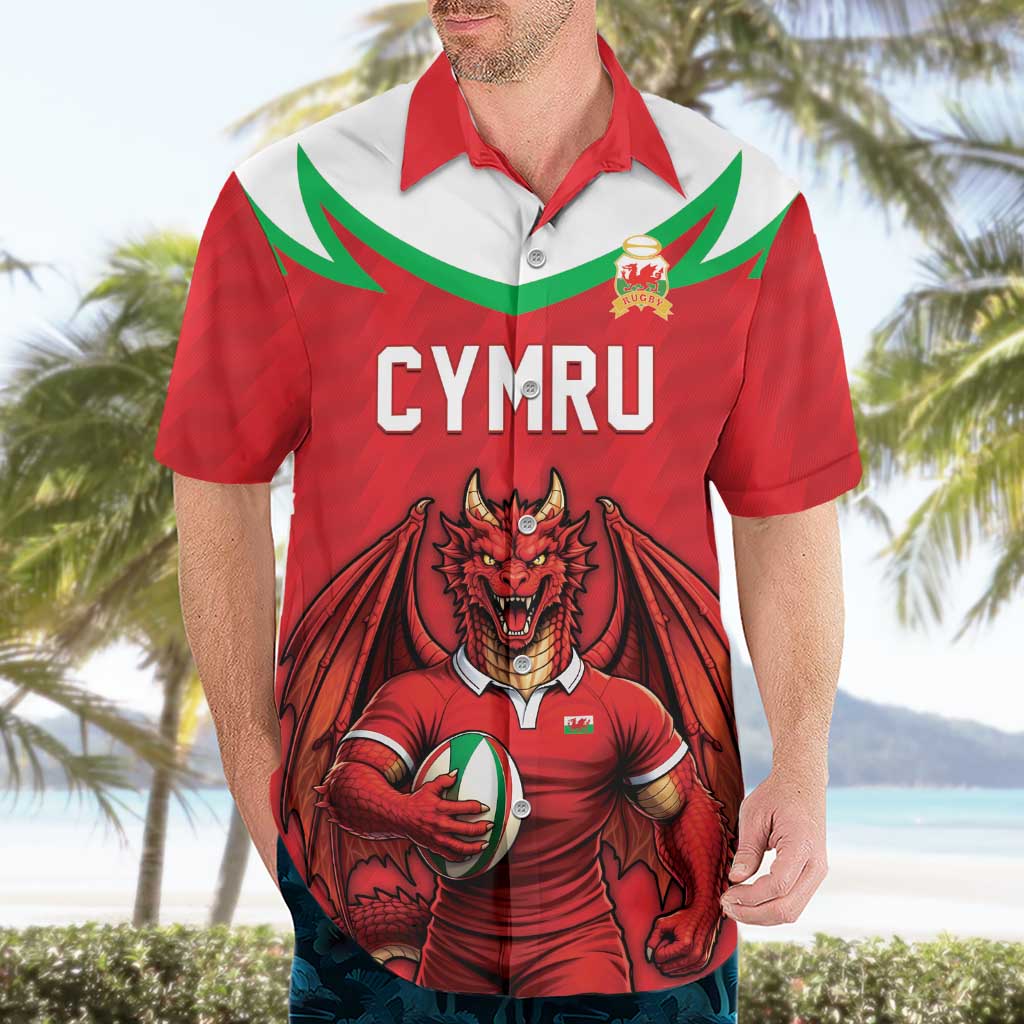 Custom Rugby Wales Hawaiian Shirt Y Ddraig Goch Mascot Design