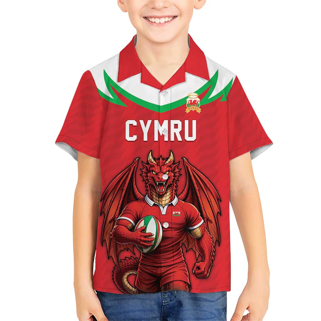 Custom Rugby Wales Kid Hawaiian Shirt Y Ddraig Goch Mascot Design
