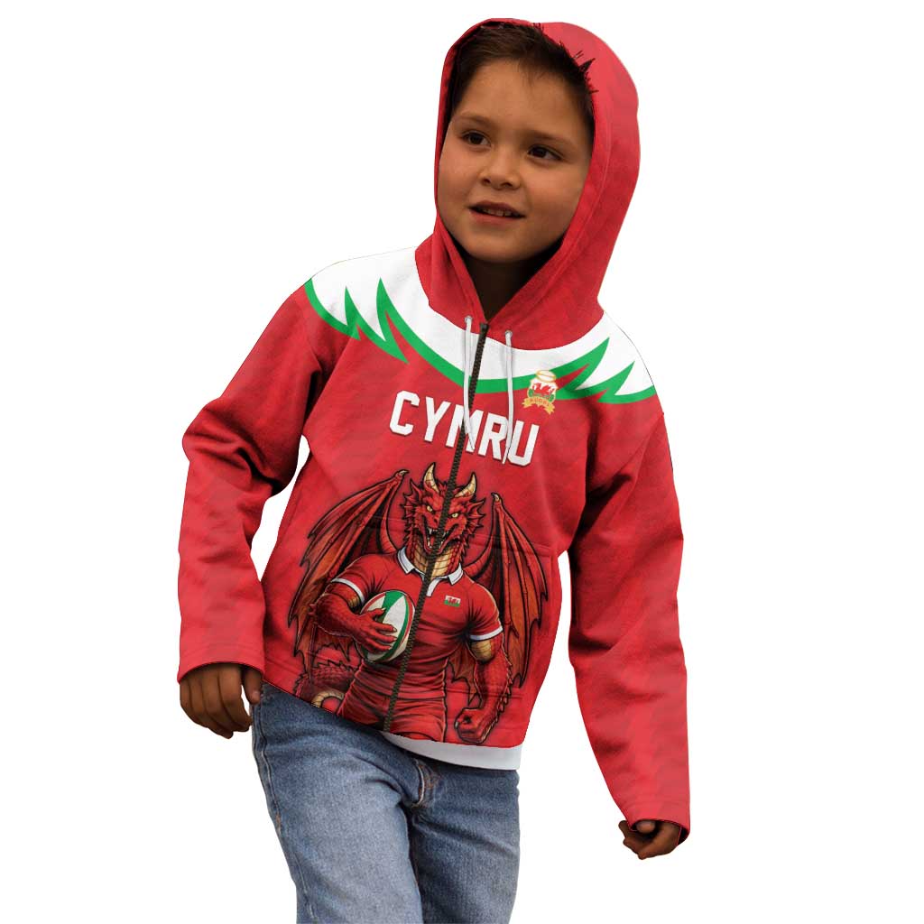 Custom Rugby Wales Kid Hoodie Y Ddraig Goch Mascot Design