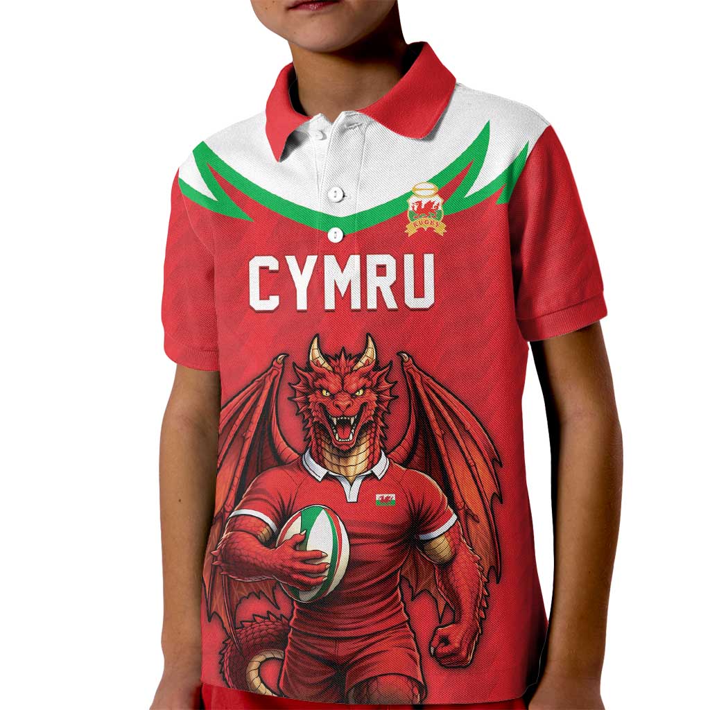 Custom Rugby Wales Kid Polo Shirt Y Ddraig Goch Mascot Design