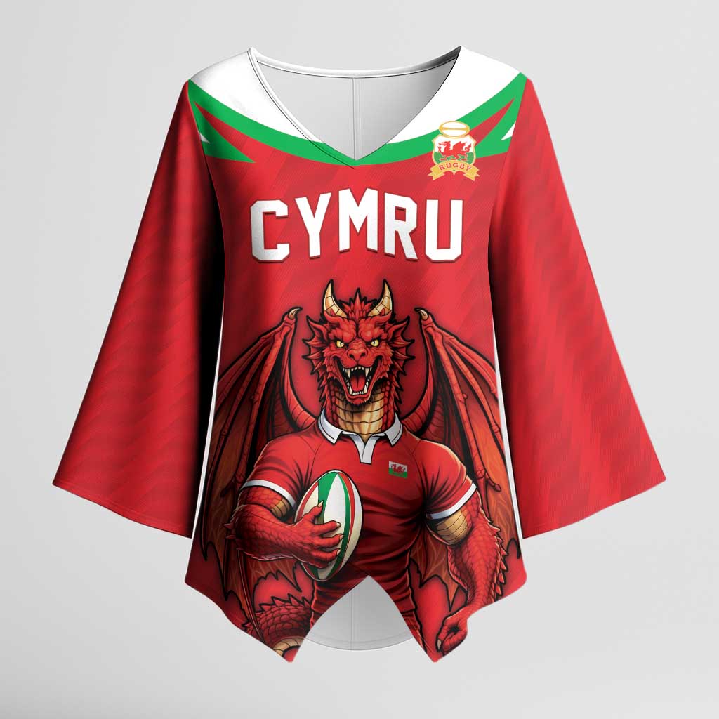 Custom Rugby Wales Kimono Sleeve Blouse Y Ddraig Goch Mascot Design