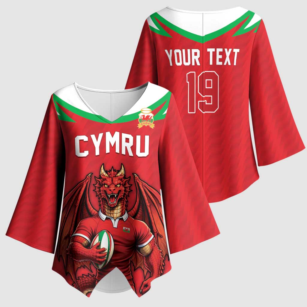 Custom Rugby Wales Kimono Sleeve Blouse Y Ddraig Goch Mascot Design
