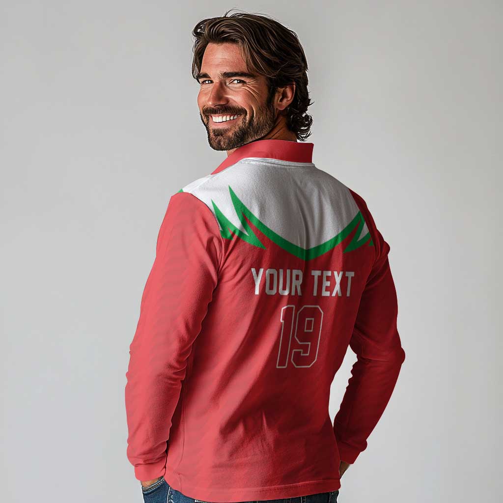 Custom Rugby Wales Long Sleeve Polo Shirt Y Ddraig Goch Mascot Design