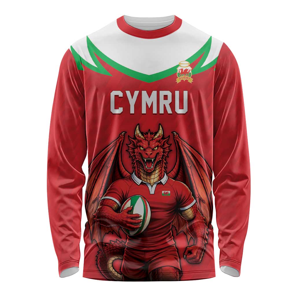 Custom Rugby Wales Long Sleeve Shirt Y Ddraig Goch Mascot Design