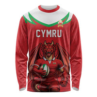 Custom Rugby Wales Long Sleeve Shirt Y Ddraig Goch Mascot Design