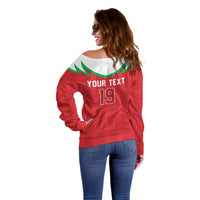 Custom Rugby Wales Off Shoulder Sweater Y Ddraig Goch Mascot Design