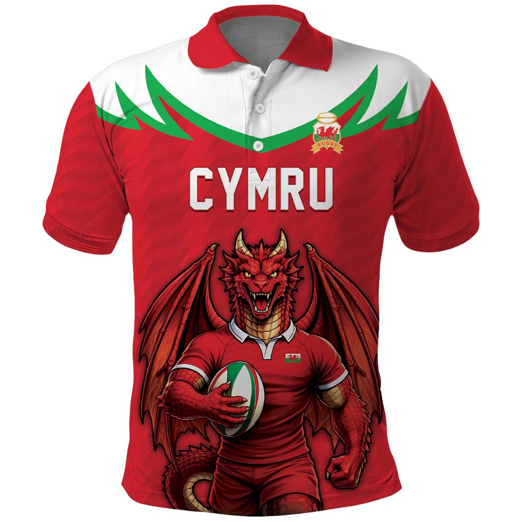 Custom Rugby Wales Polo Shirt Y Ddraig Goch Mascot Design