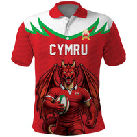 Custom Rugby Wales Polo Shirt Y Ddraig Goch Mascot Design