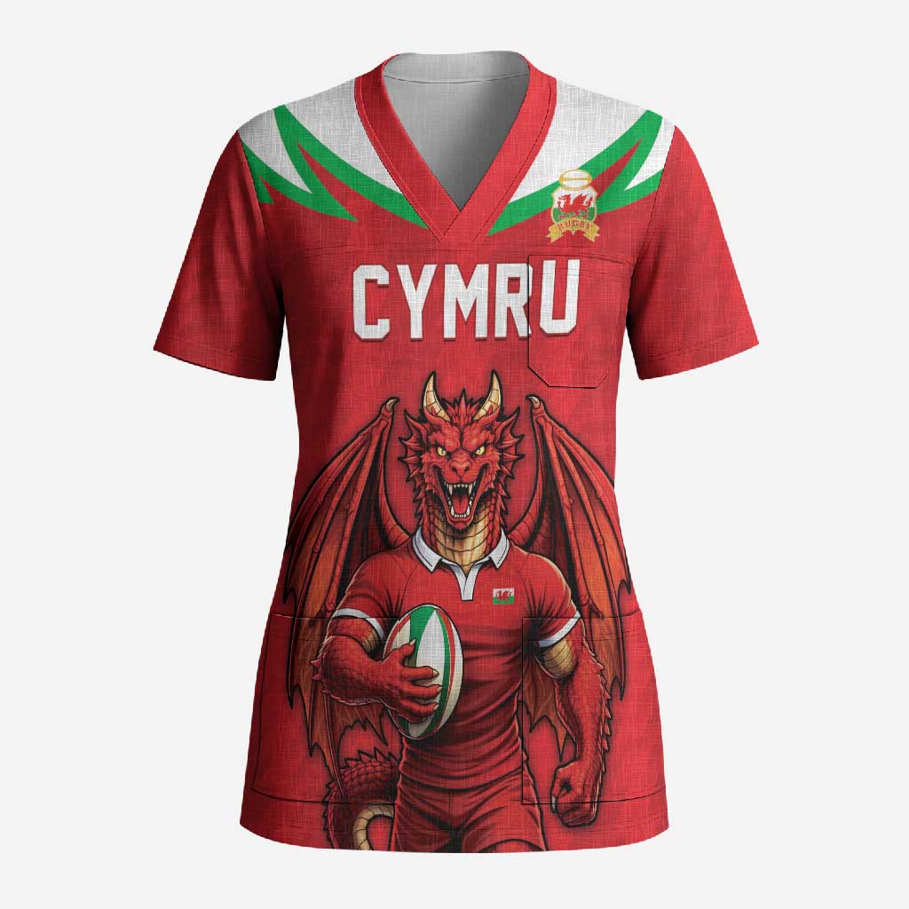 Custom Rugby Wales Scrub Top Y Ddraig Goch Mascot Design