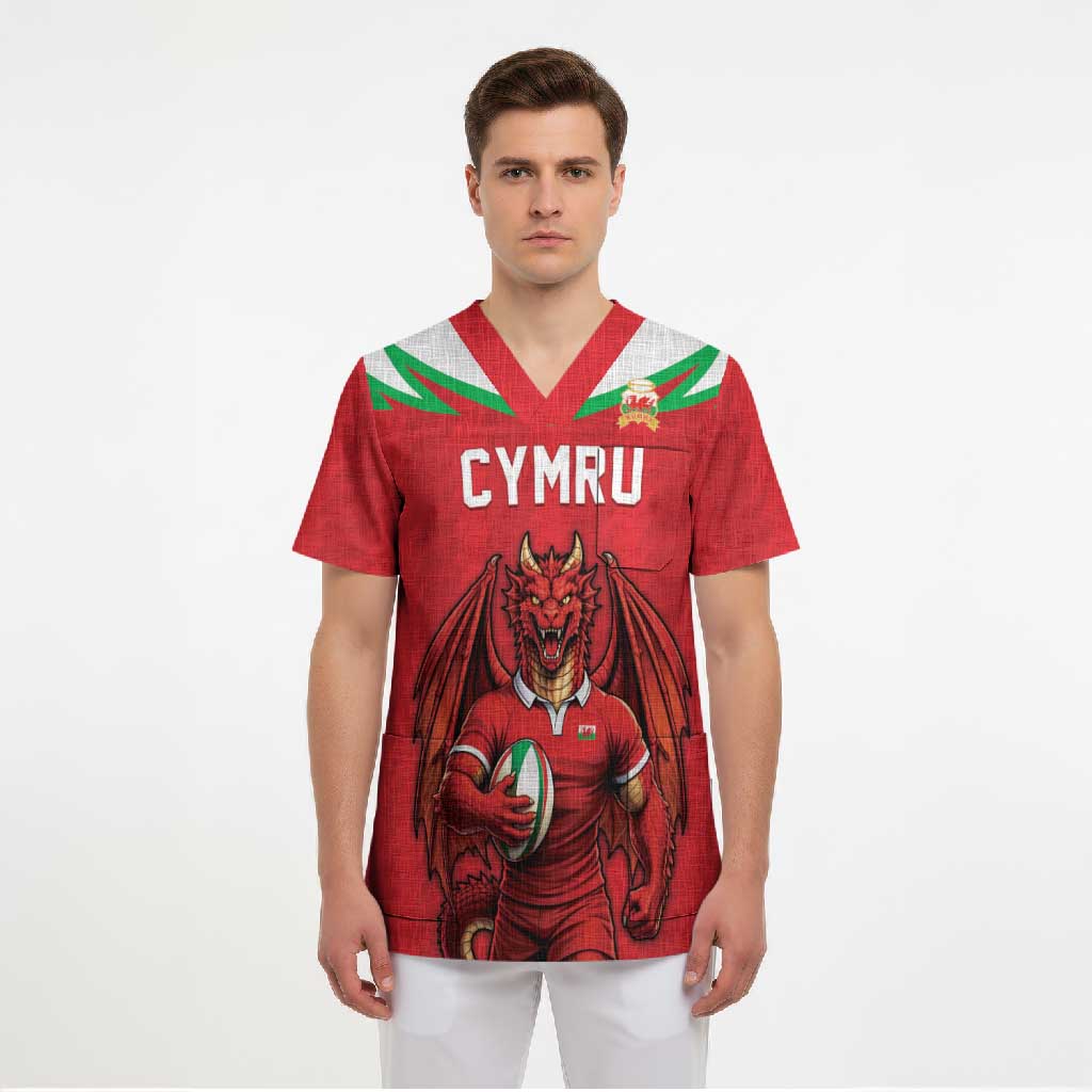 Custom Rugby Wales Scrub Top Y Ddraig Goch Mascot Design