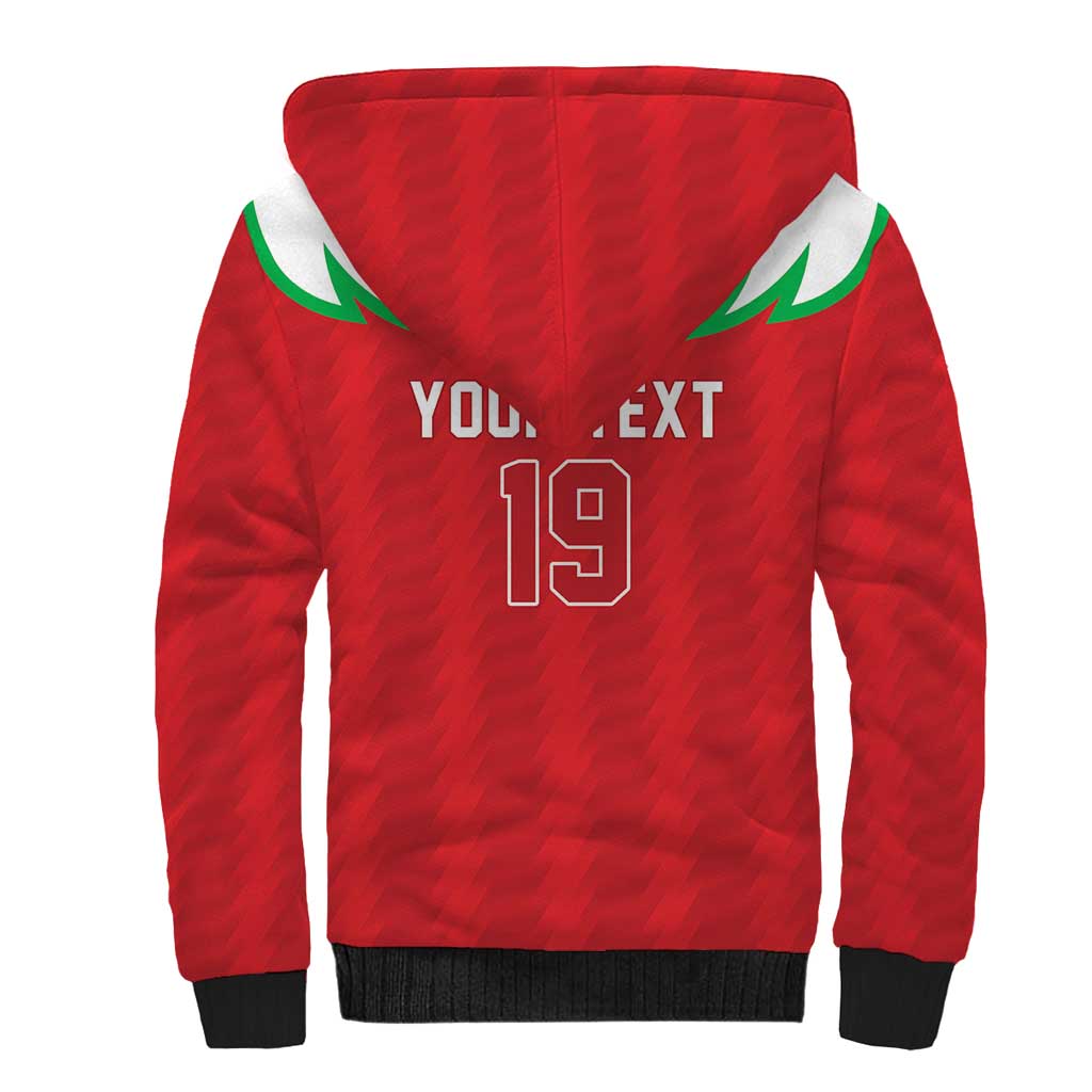 Custom Rugby Wales Sherpa Hoodie Y Ddraig Goch Mascot Design