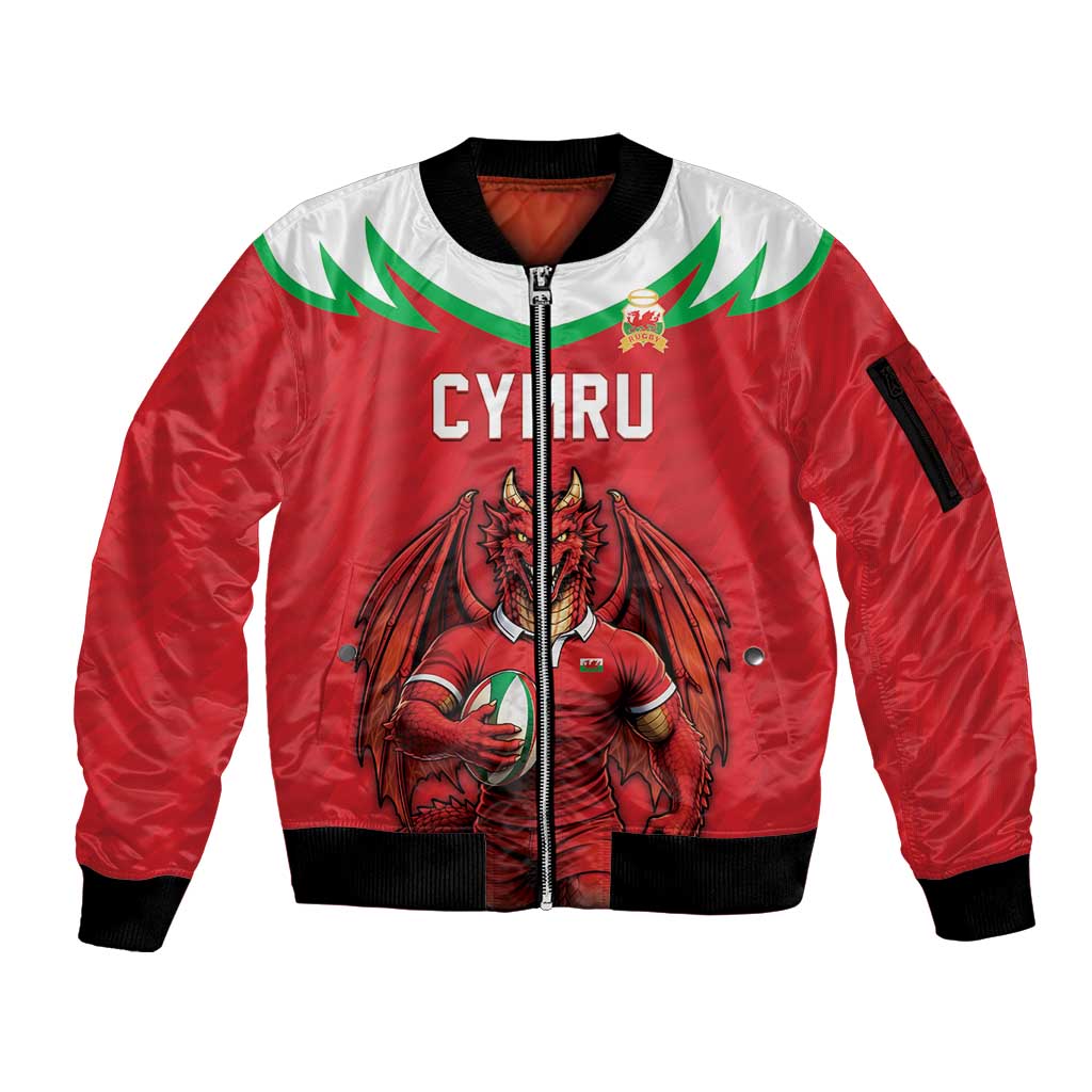 Custom Rugby Wales Sleeve Zip Bomber Jacket Y Ddraig Goch Mascot Design
