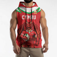 Custom Rugby Wales Sleeveless Hoodie Y Ddraig Goch Mascot Design