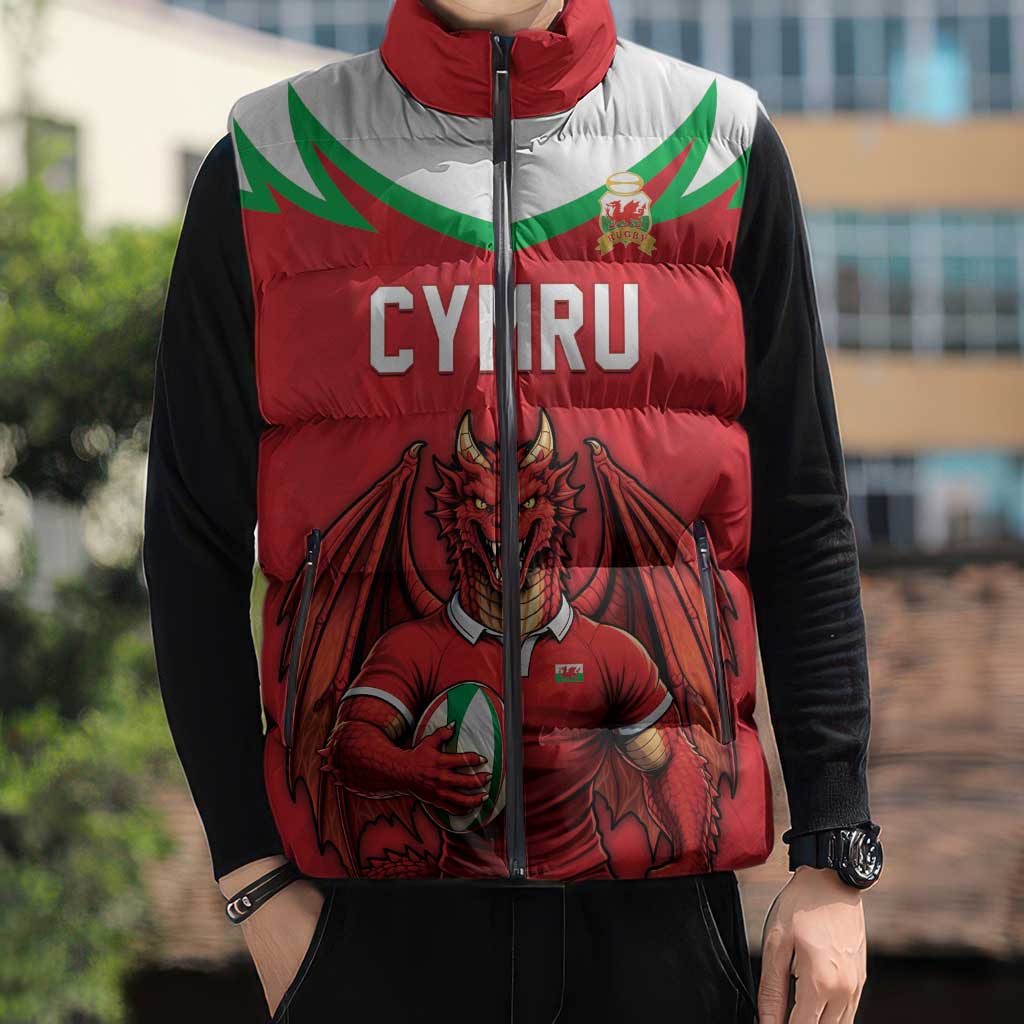 Custom Rugby Wales Sleeveless Puffer Jacket Y Ddraig Goch Mascot Design
