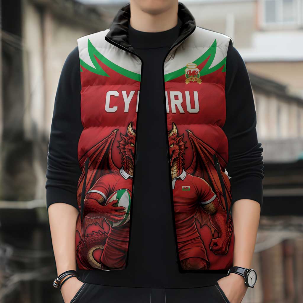 Custom Rugby Wales Sleeveless Puffer Jacket Y Ddraig Goch Mascot Design