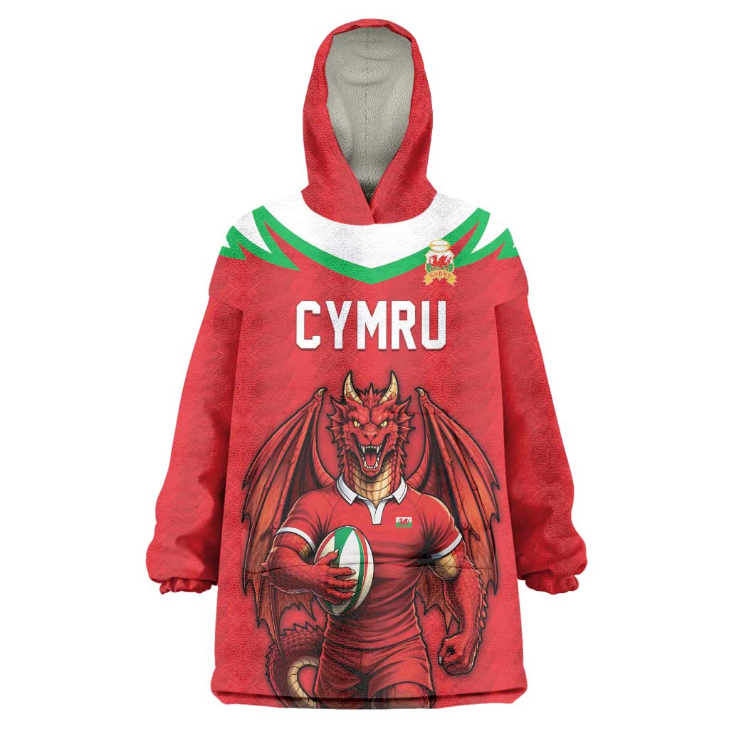 Custom Rugby Wales Wearable Blanket Hoodie Y Ddraig Goch Mascot Design