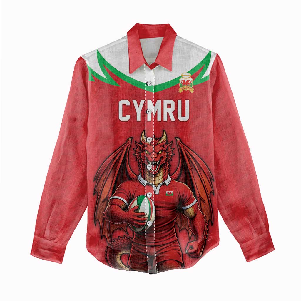Custom Rugby Wales Women Casual Shirt Y Ddraig Goch Mascot Design