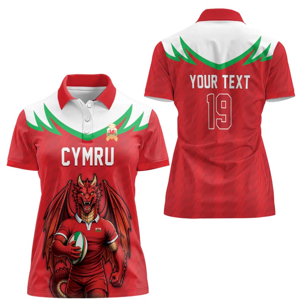 Custom Rugby Wales Women Polo Shirt Y Ddraig Goch Mascot Design