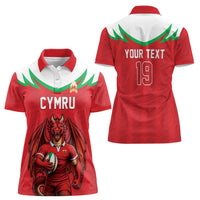 Custom Rugby Wales Women Polo Shirt Y Ddraig Goch Mascot Design