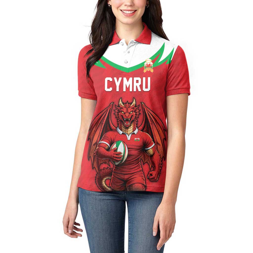 Custom Rugby Wales Women Polo Shirt Y Ddraig Goch Mascot Design