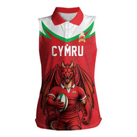 Custom Rugby Wales Women Sleeveless Polo Shirt Y Ddraig Goch Mascot Design