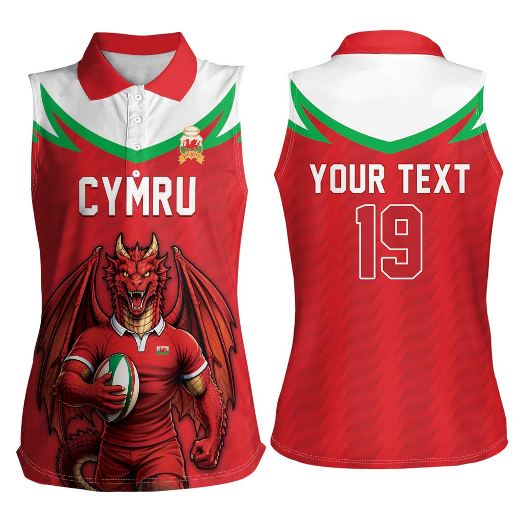 Custom Rugby Wales Women Sleeveless Polo Shirt Y Ddraig Goch Mascot Design