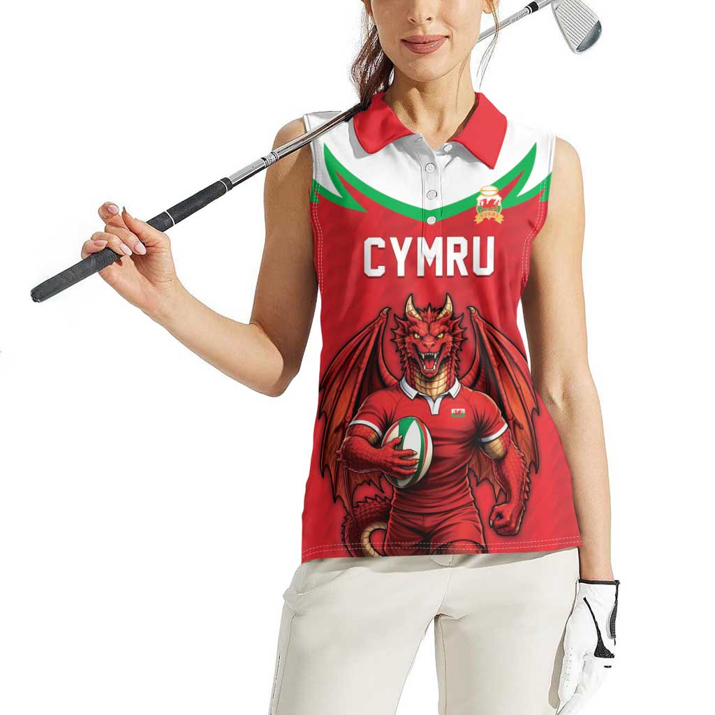 Custom Rugby Wales Women Sleeveless Polo Shirt Y Ddraig Goch Mascot Design