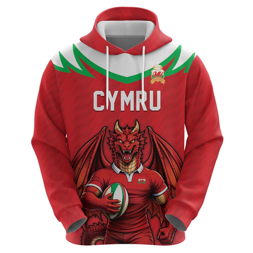 Custom Rugby Wales Zip Hoodie Y Ddraig Goch Mascot Design