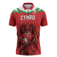 Custom Rugby Wales Zipper Polo Shirt Y Ddraig Goch Mascot Design