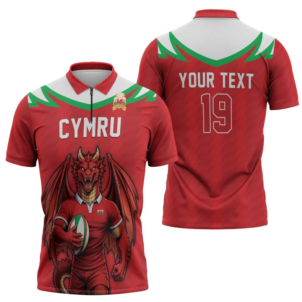 Custom Rugby Wales Zipper Polo Shirt Y Ddraig Goch Mascot Design