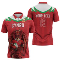 Custom Rugby Wales Zipper Polo Shirt Y Ddraig Goch Mascot Design
