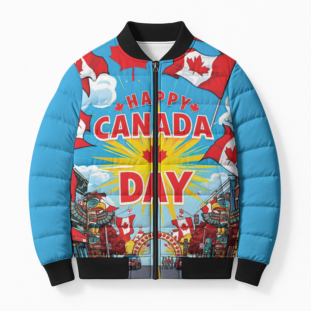 Happy Canada Day Bomber Puffer Jacket True North Strong Free Maple Leaf