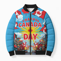 Happy Canada Day Bomber Puffer Jacket True North Strong Free Maple Leaf