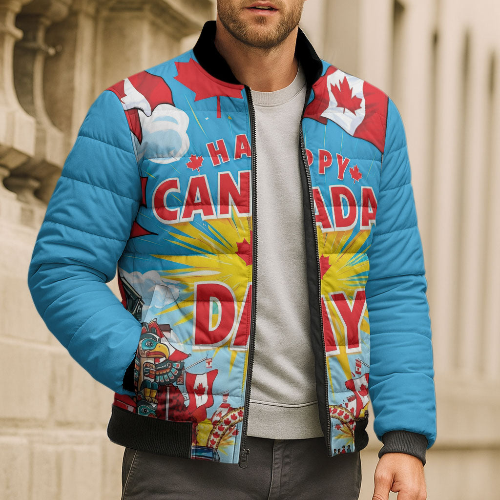 Happy Canada Day Bomber Puffer Jacket True North Strong Free Maple Leaf