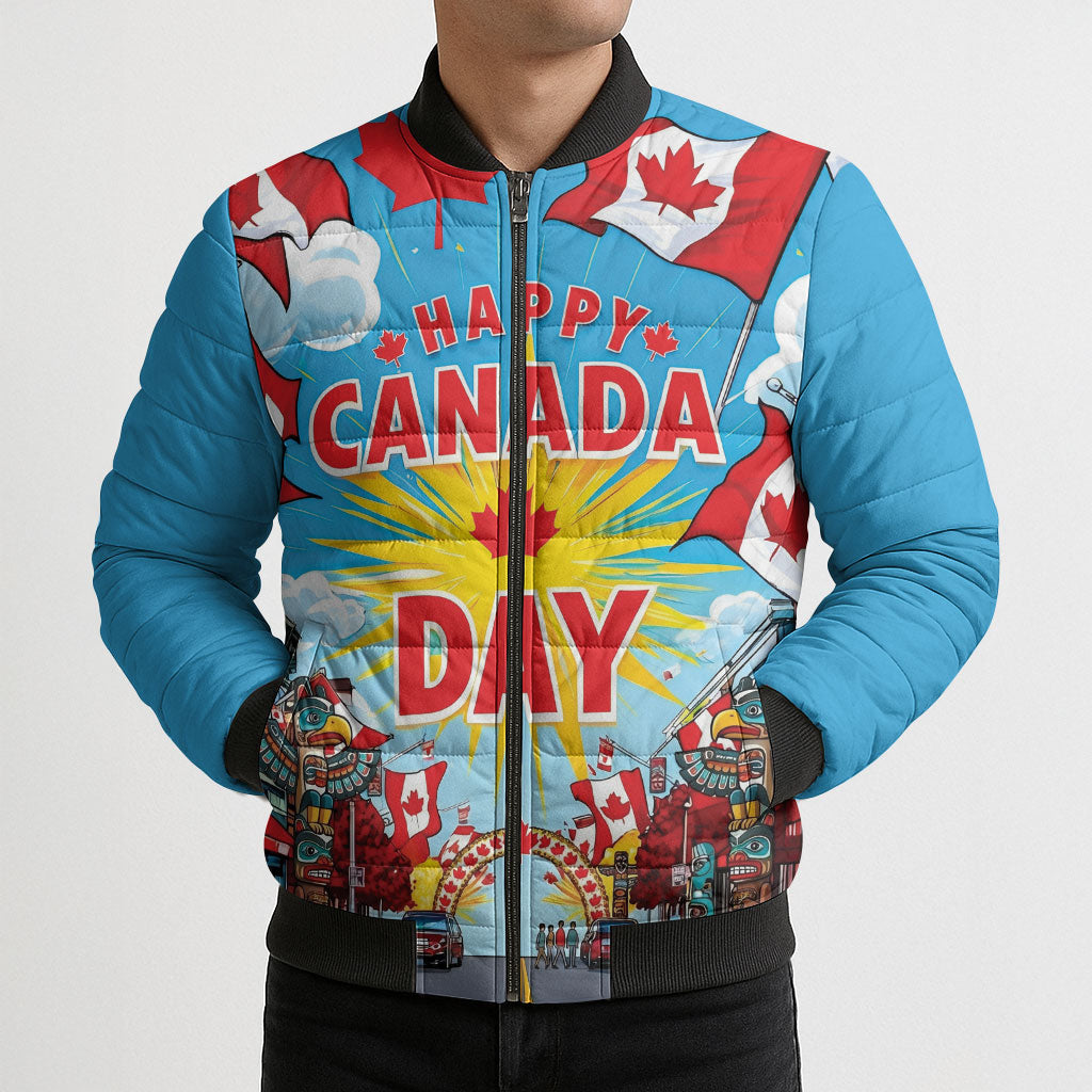 Happy Canada Day Bomber Puffer Jacket True North Strong Free Maple Leaf