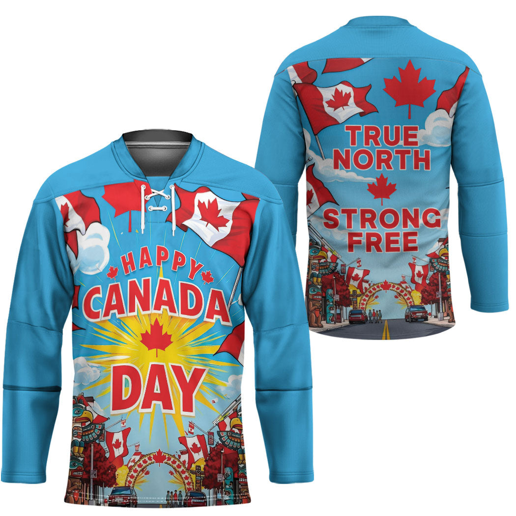 Happy Canada Day Hockey Jersey True North Strong Free Maple Leaf