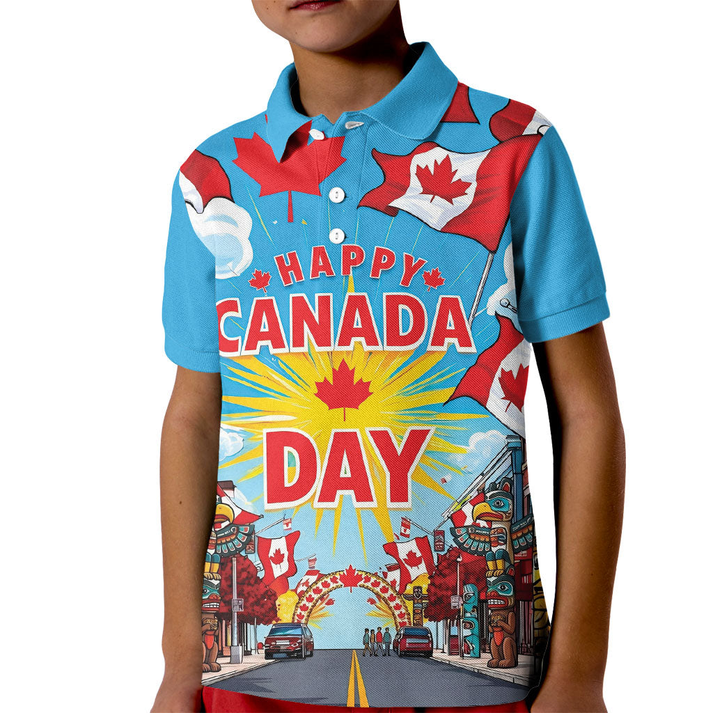 Happy Canada Day Kid Polo Shirt True North Strong Free Maple Leaf